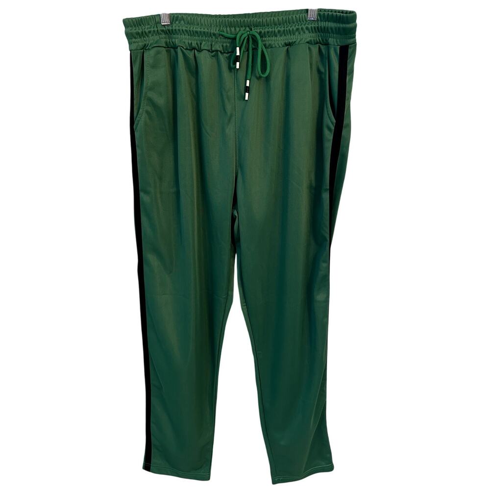 Men’s XL Green Track Pants with Black Stripe – Retro Y2K Streetwear Joggers